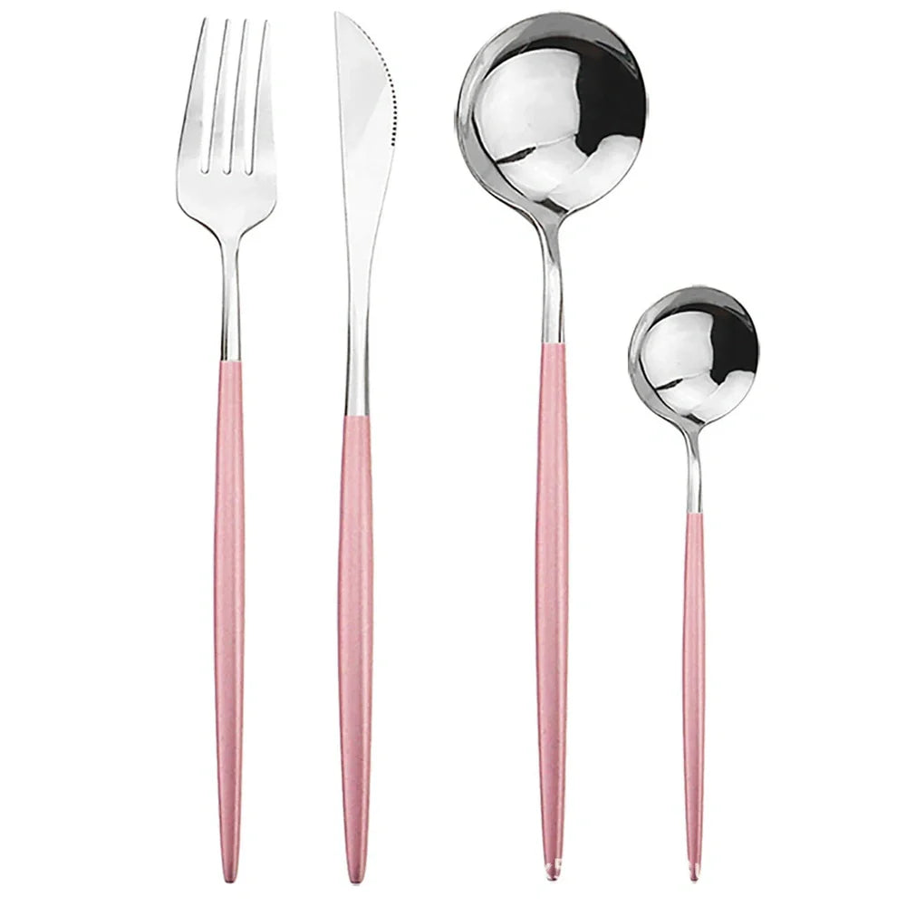 24-piece stainless steel cutlery set with mirror-polished finish showing six place settings in gold colour