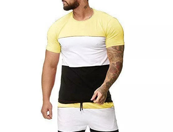 Men's slim-fit cotton short sleeve T-shirt with color matching details