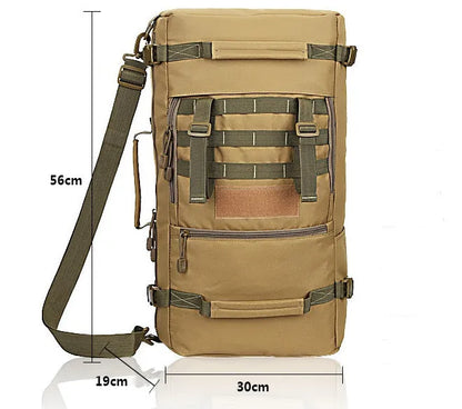 50L military tactical backpack in Camo Sand, Digital Camo, Khaki, Military Green, White Camouflage, and Black, 30 x 56 x 19cm
