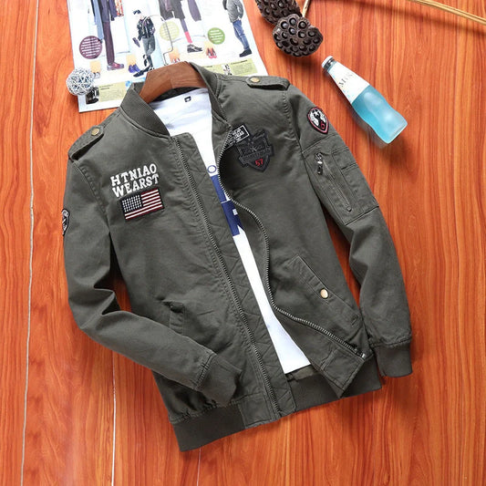 Men's flight jacket baseball uniform in khaki, black, and army green for autumn wear