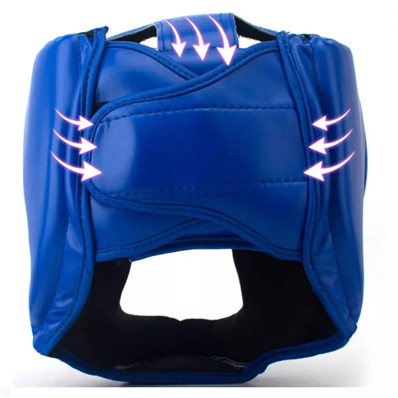 Taekwondo fighting headgear helmet in red, black, or blue for martial arts defense