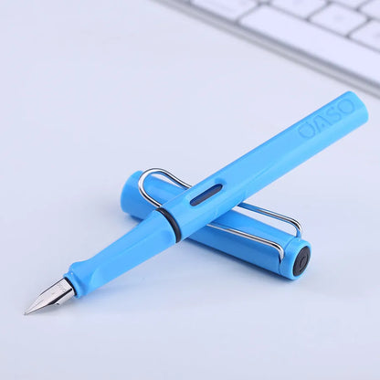 A multicolour ink sac pen with a 0.5mm steel nib and plastic body, shown with F and EF tip options.