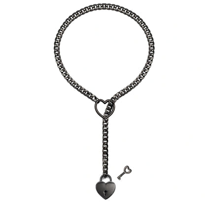 Adjustable heart-shaped O-ring slip chain necklace in black, silver, and gold