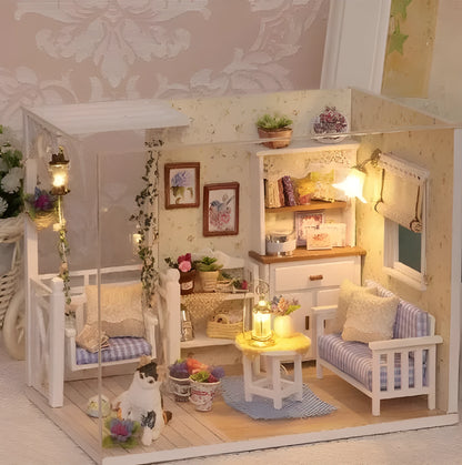 Miniature wooden doll house DIY kit with furniture and accessories, Style A or B
