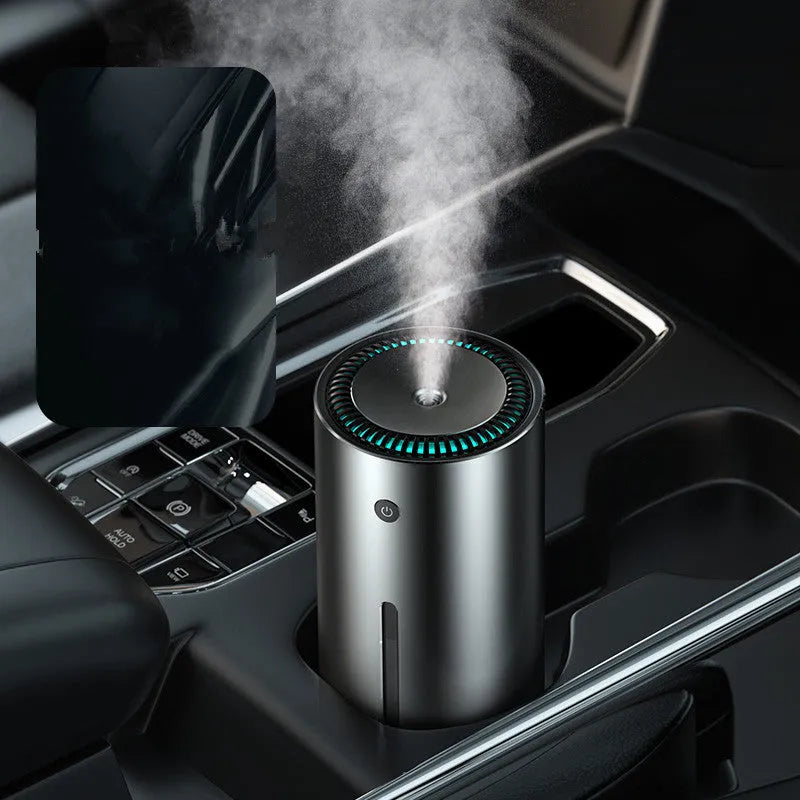 Black car diffuser humidifier with aluminium alloy casing, USB port, and less than 1-litre capacity