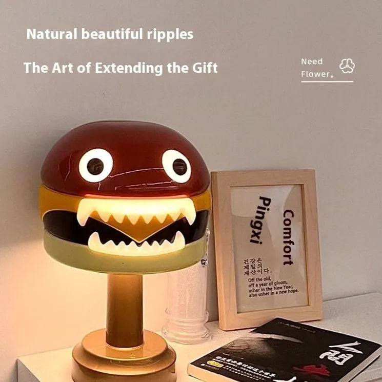Hamburger table lamp with 3W LED, USB charging, touch switch, tri-colour dimming, 17.5cm diameter and 29cm height