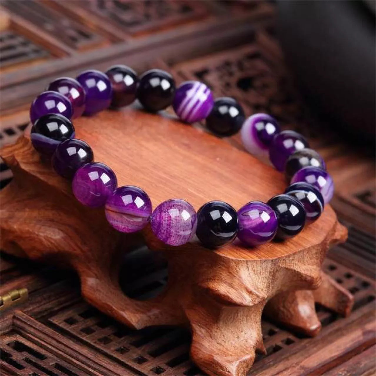 Violet agate bracelet with ethnic style for women, natural stone jewelry