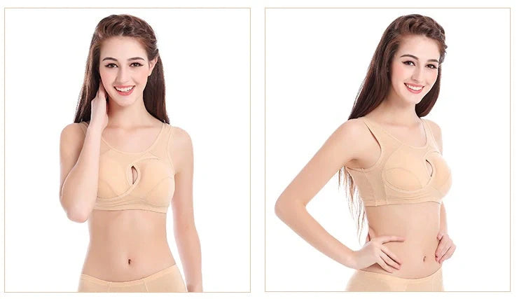 Supportive and comfortable cotton sports bra with crossover design for bust enhancement and posture support during workouts