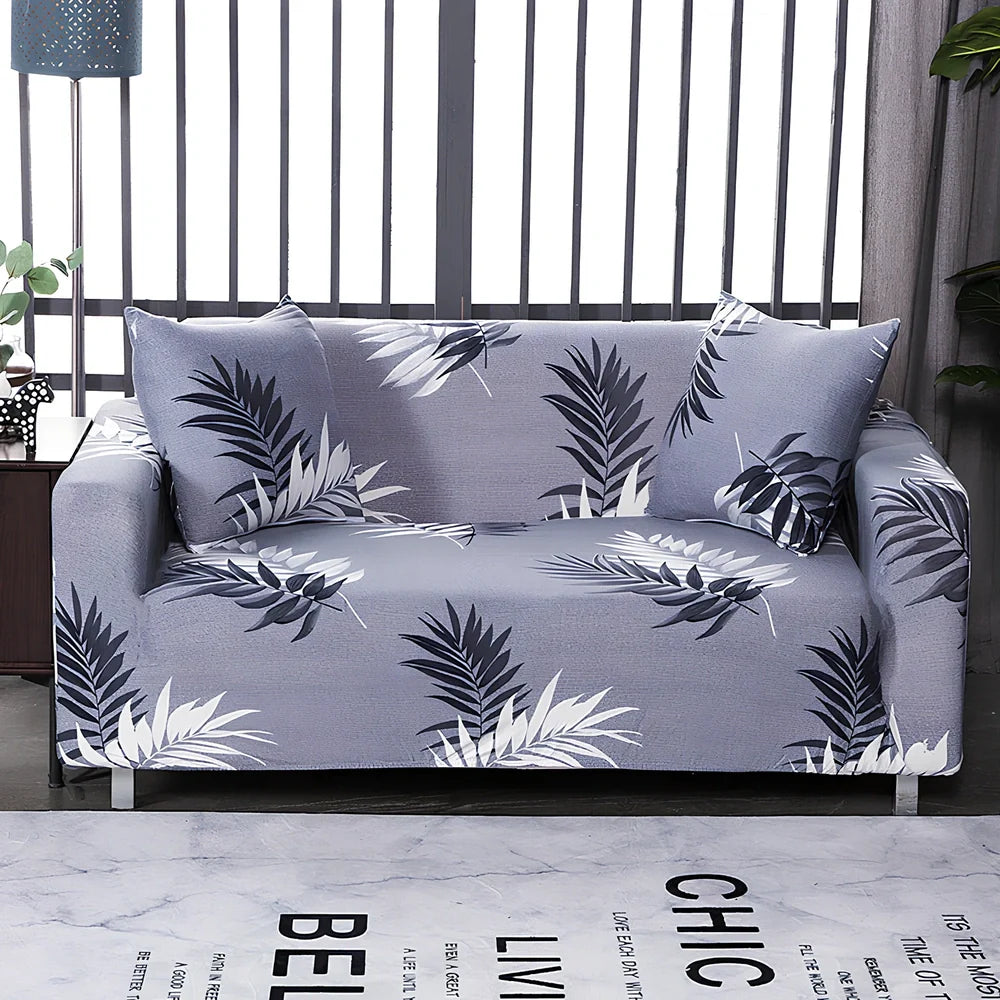 Printed geometric pattern sofa cover on double seat sofa measuring 145-185cm with spill protection