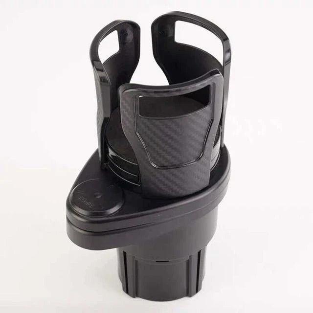 Versatile car organizer with rotating cup holder for storing coffee, sunglasses, and other everyday items in vehicle