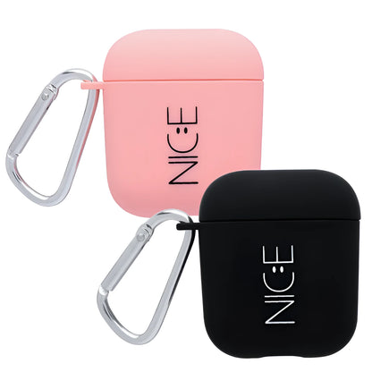 PC material AirPods earphone cover in black and pink with decorative flower and smiley face styles