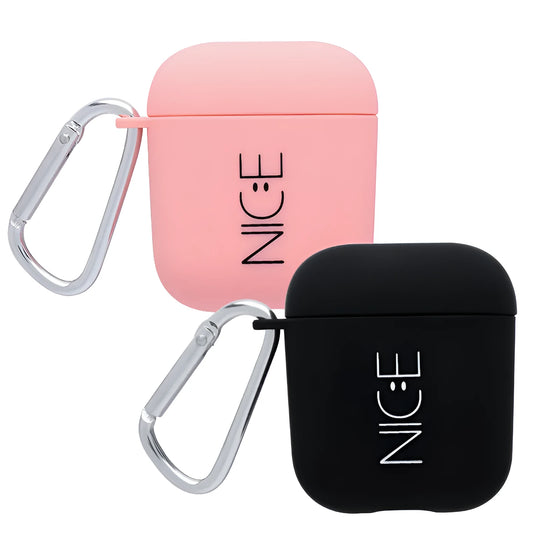 PC material AirPods earphone cover in black and pink with decorative flower and smiley face styles
