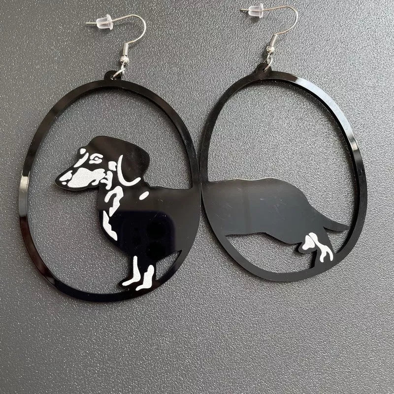 Black acrylic dangle earrings featuring unique animal and zodiac designs, lightweight and stylish.