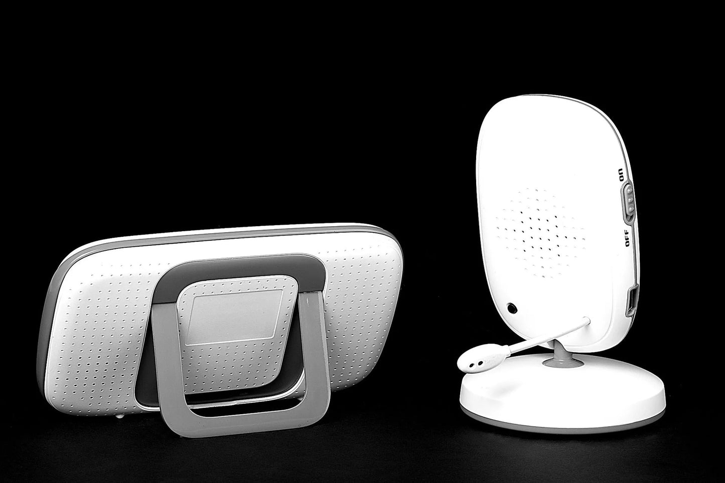 VB603 digital baby monitor with handheld LCD screen and camera unit showing night vision.