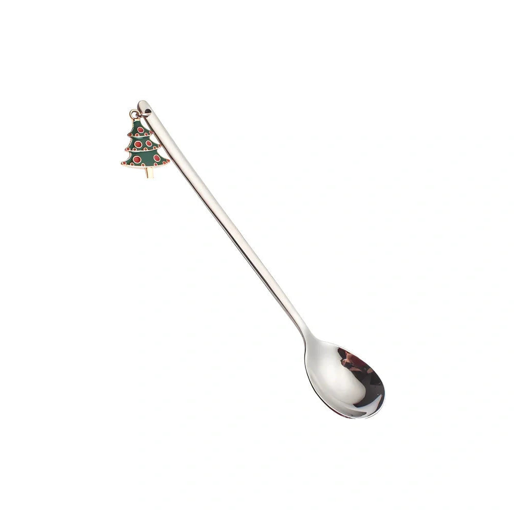 Christmas serving spoon in stainless steel with silver finish measuring 135mm length