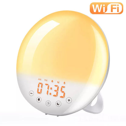 WiFi Voice Control Smart Alarm Clock with Sunrise Wake-up Light and LED Mood Lighting