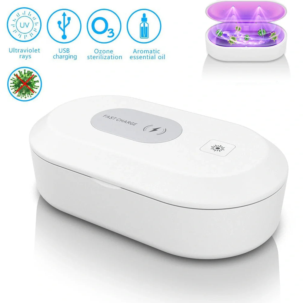 Multifunctional sterilization box with wireless charging and UV sterilization feature