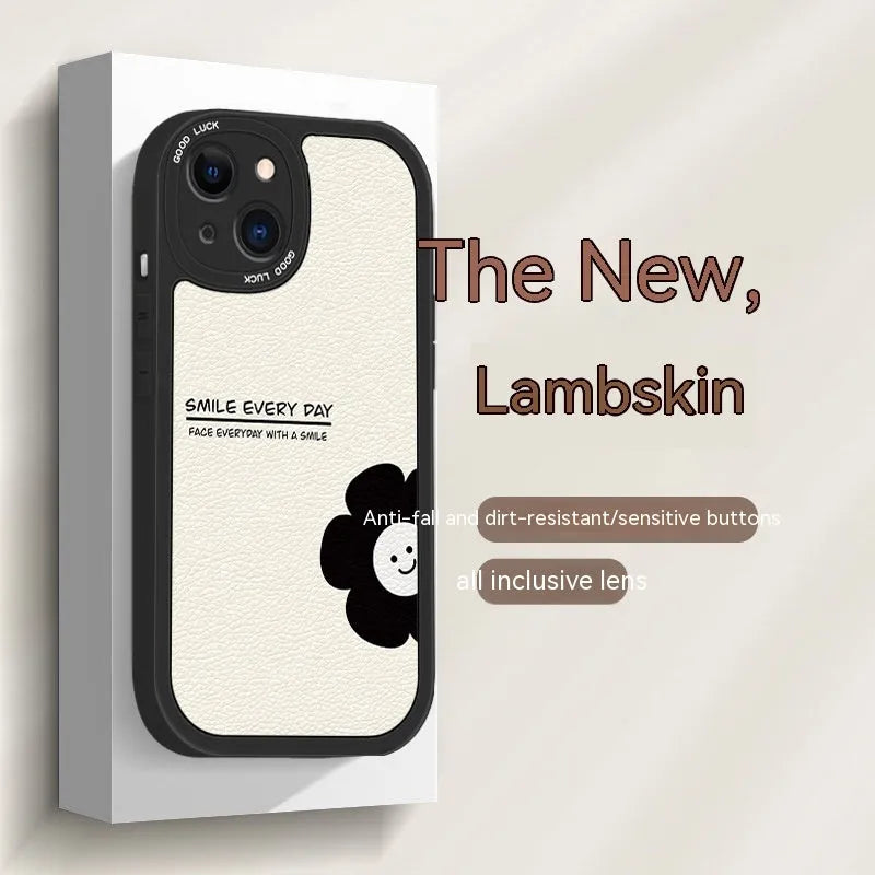 Anti-drop silicone phone case with black flower design, all-inclusive shockproof cover for iPhone models in white or black