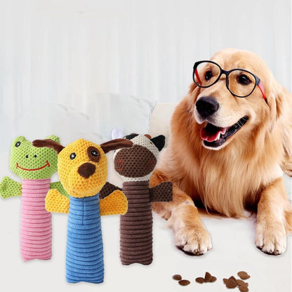 19cm dog dental squeaky toy in calf, frog, or puppy design with plaque-reducing chewing surface