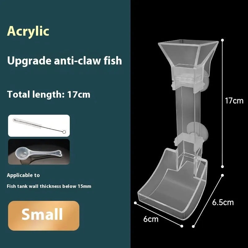 Fish tank feeding dish set with three plastic tubes, cleaning brushes, and feed spoons.
