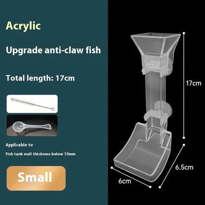 Fish tank feeding dish set with three plastic tubes, cleaning brushes, and feed spoons.