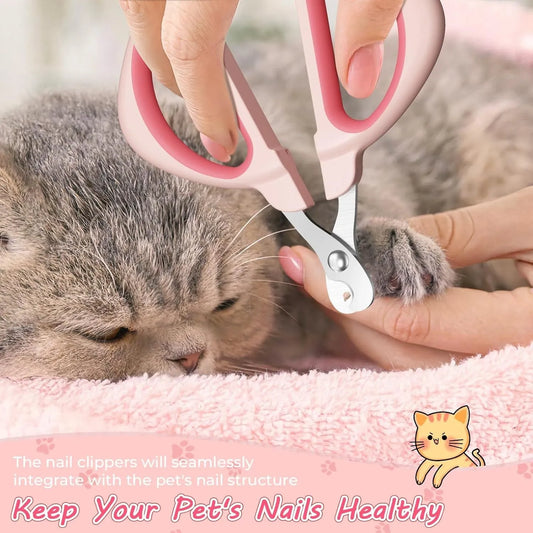 Cat nail clipper with blue handle and positioning round hole for safe trimming