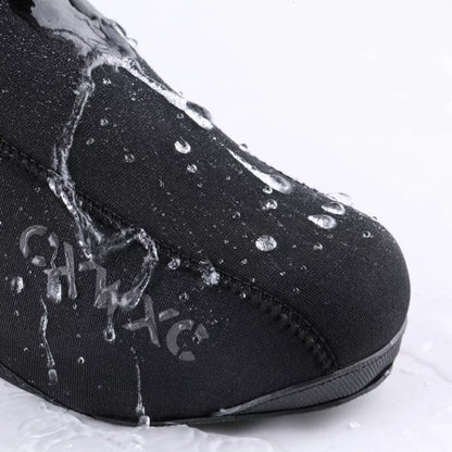 Black bike shoe cover with reflective details for wind and waterproof protection