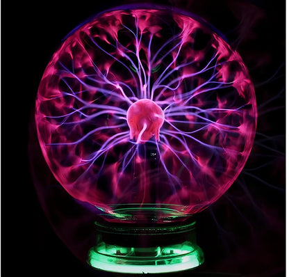 Plasma lightning ball with colourful electrostatic patterns inside 6-inch glass sphere responding to touch