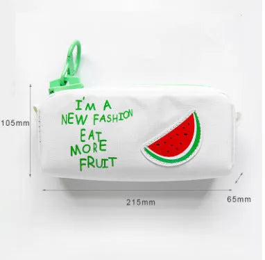 Leather pencil case, 22cm x 9.5cm x 7cm, zip closure, animal and fruit patterns, 18 colours