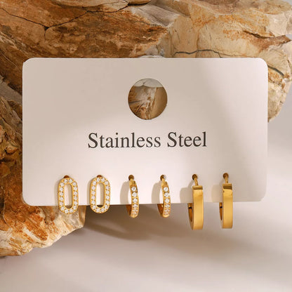 3Pair Rhinestone Cubic Zirconia Stud Earrings in stainless steel, waterproof and tarnish-resistant