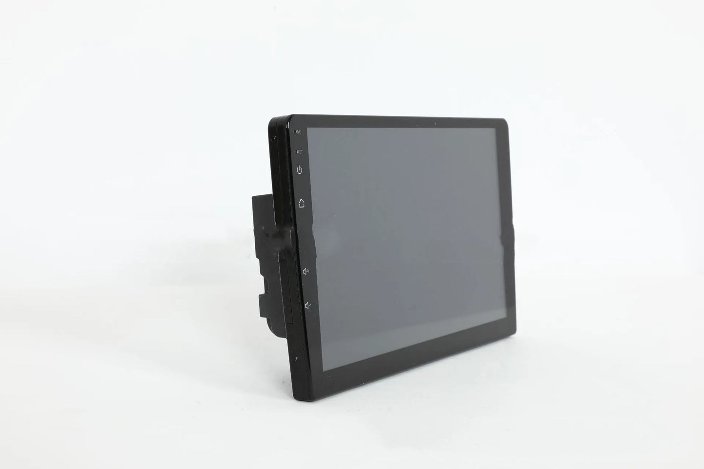 10.1 inch universal Android car stereo head unit with touch screen display for trapezoidal dashboard installation.