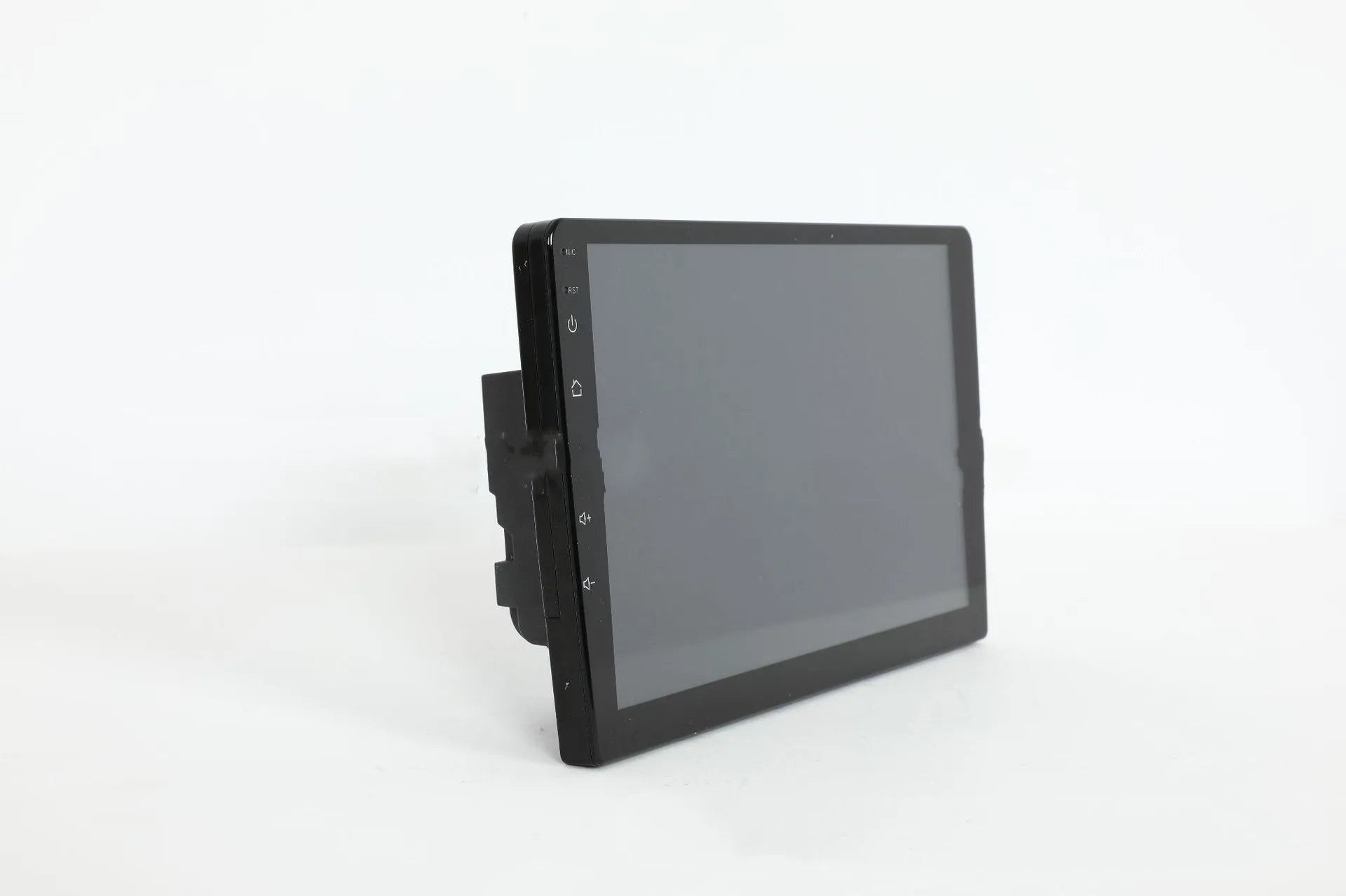 10.1 inch universal Android car stereo head unit with touch screen display for trapezoidal dashboard installation.