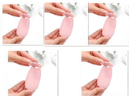 Pack of 50 pink biodegradable soap paper sheets, each 8x4.5cm, for portable hand cleaning on travels