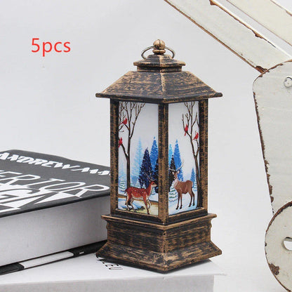 Festive LED Christmas lanterns with Santa Claus, snowman, and other holiday-themed designs