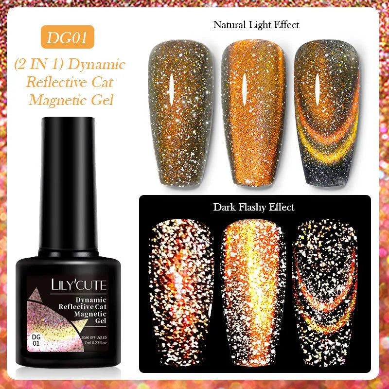 Diamond In The Debris Cat Eye Series UV Gel Polish bottles in six colours with glitter and fragments