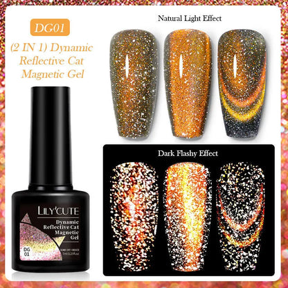 Diamond In The Debris Cat Eye Series UV Gel Polish bottles in six colours with glitter and fragments