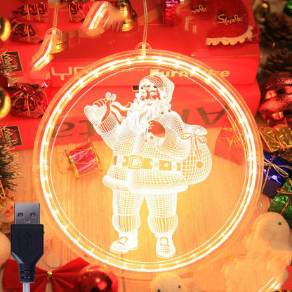 Elegant 3D hanging Christmas lamp with various festive designs, including bells, snowflakes, and Christmas trees.