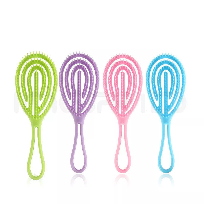 Curly Hair Soft Ribs Massage Comb in pink, purple, blue, and green for gentle detangling