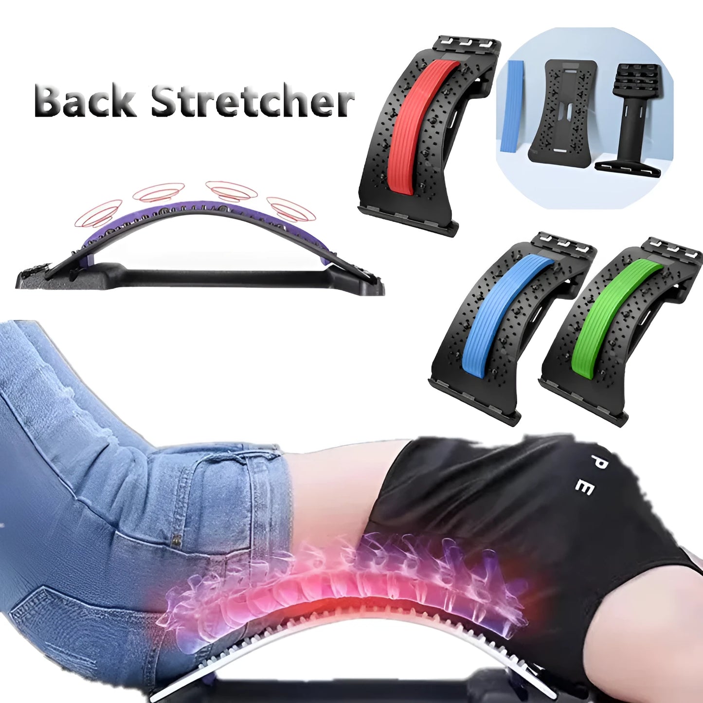 Adjustable back stretcher massager in chosen colour on a neutral background.