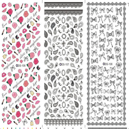 Watermark nail sticker decal sheet with transparent scratch-resistant film and colour options DS103 to DS125.