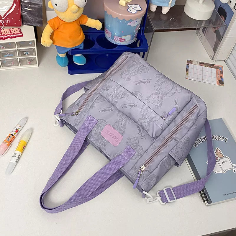 Bear print large capacity tote bag with single shoulder strap in multiple colors