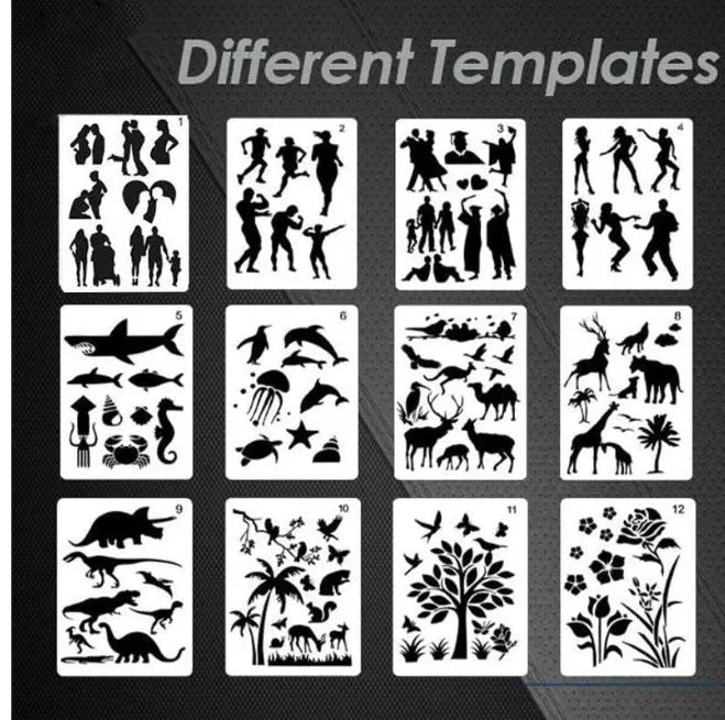 White plastic reusable stencil template with geometric patterns for DIY painting and crafts.