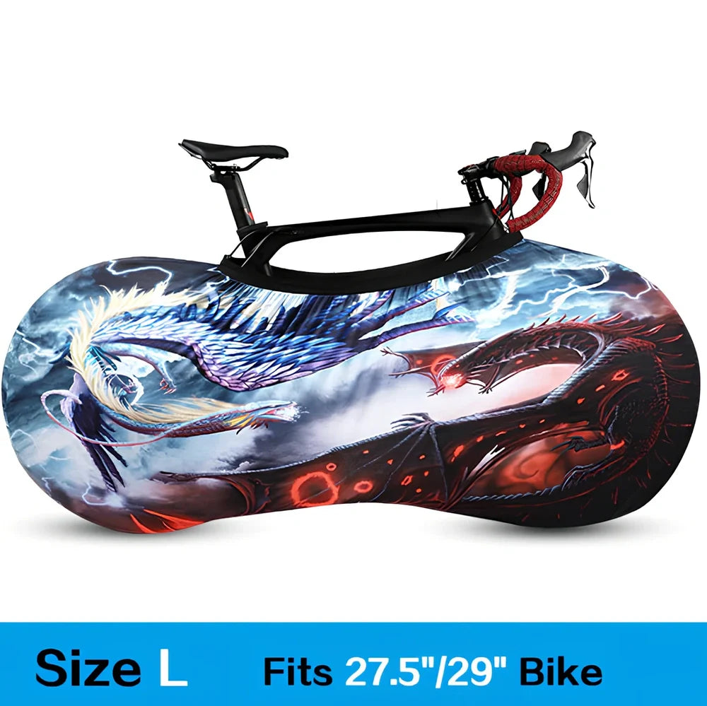 Bicycle wheel dust cover with elastic opening showing 149cm length and 48-58cm height adjustment