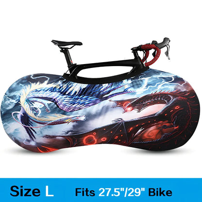 Bicycle wheel dust cover with elastic opening showing 149cm length and 48-58cm height adjustment