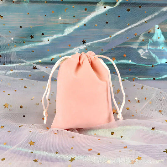 Multi-colour flannel jewellery storage bags in sizes 5x7cm to 20x30cm with gold drawstring and lining