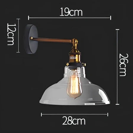 Vintage industrial wall lamp with glass body and adjustable lighting settings