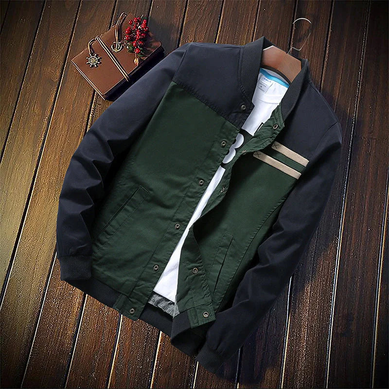 Men's Korean Style Single-Breasted Casual Jacket in green and blue