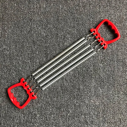 Chest expander training equipment with carbon spring and ABS plastic, shown in blue, green, and red colour options