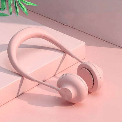 Bladeless neck fan in various colors with USB charging cable