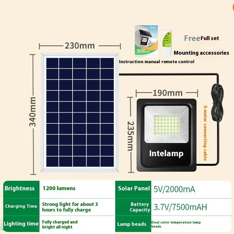 A waterproof solar-powered LED courtyard light mounted on a stake for garden or pathway illumination.